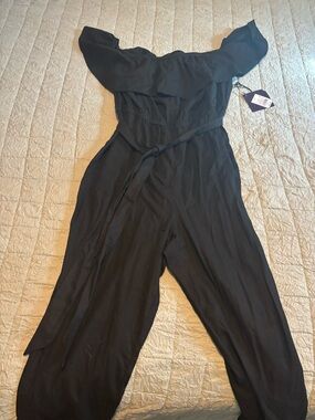 Ava & Viv Black Off-the-Shoulder Jumpsuit with Waist Tie